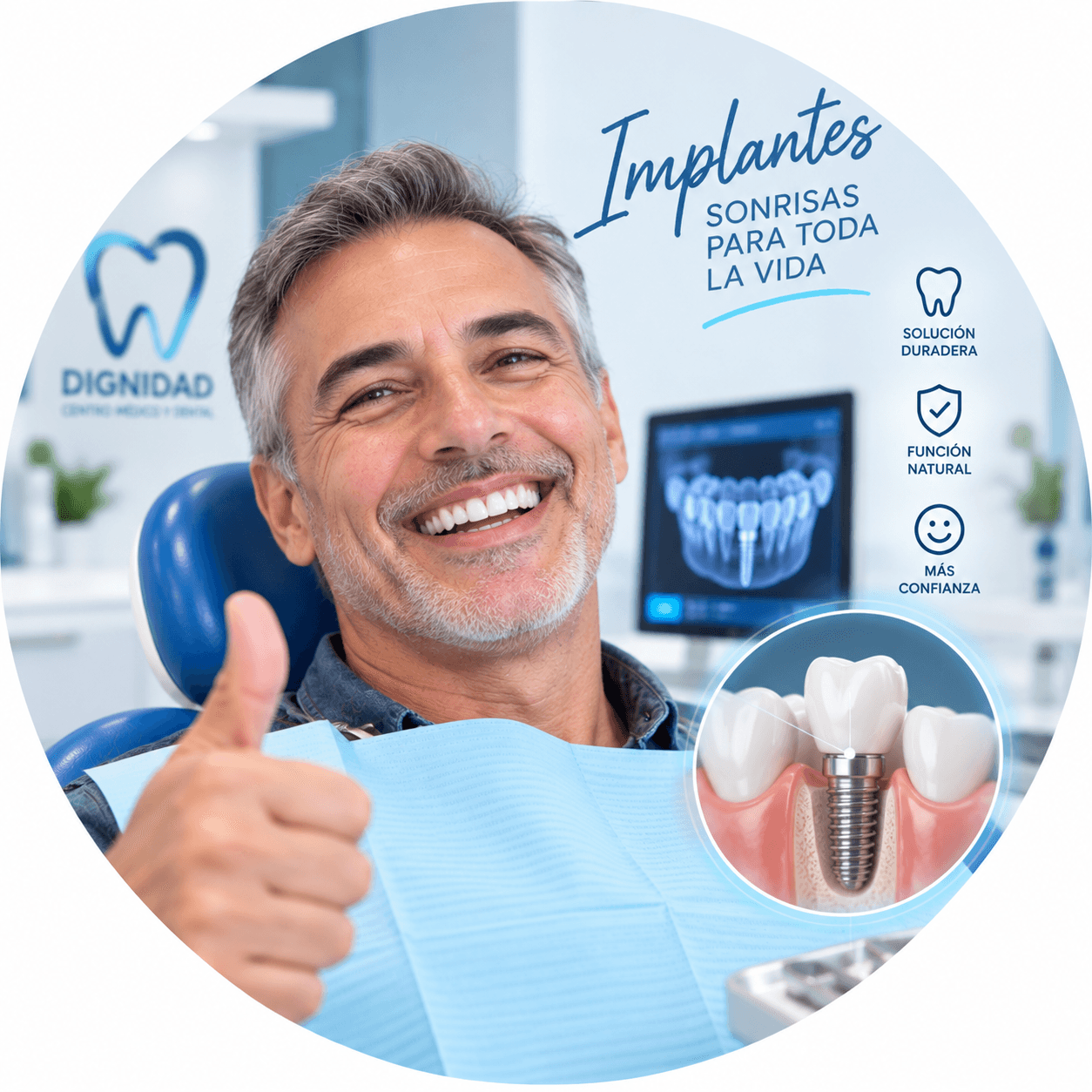 Paciente con implantes dentales sonriendo